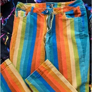 Rainbow stripe orange jeans
